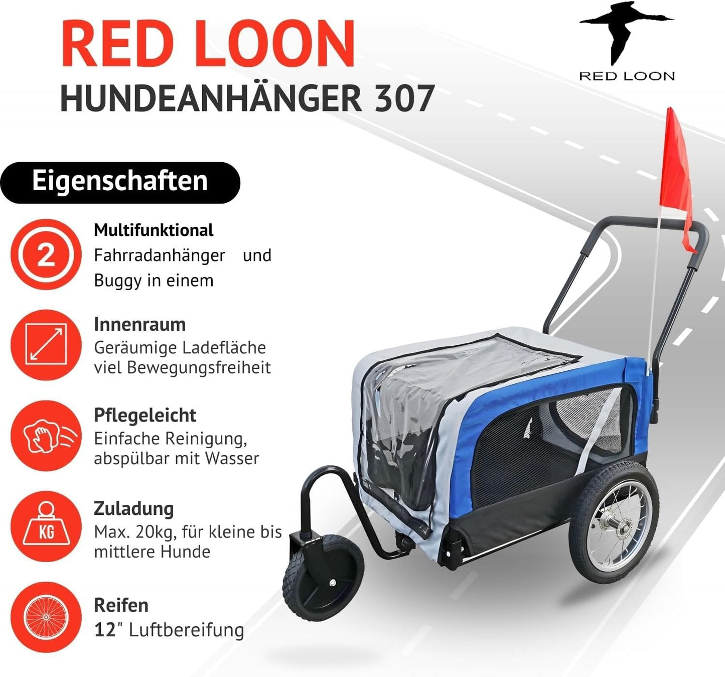2in1 Fahrradanhänger & Hundebuggy Modell Red Loon Mini
