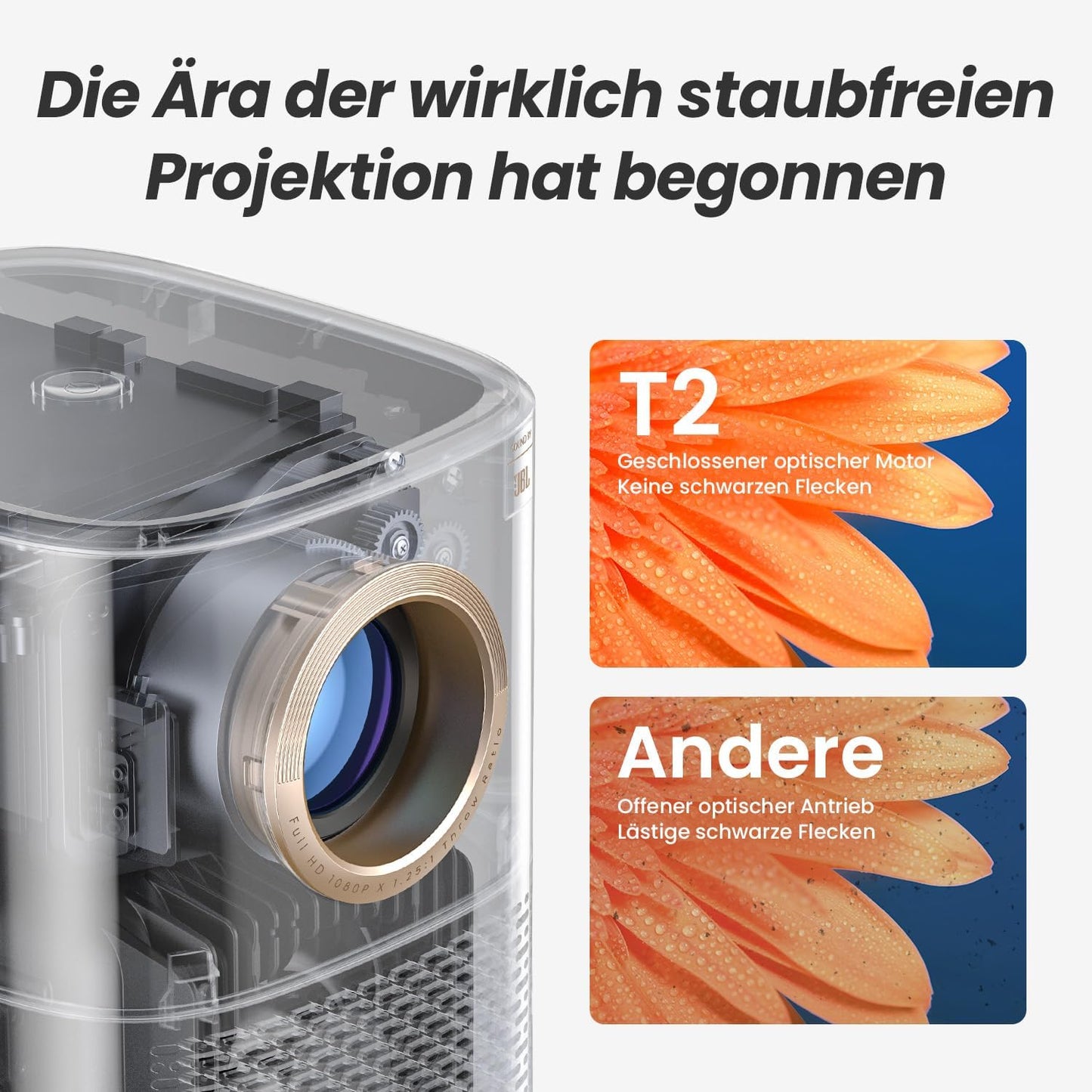 Tragbarer Projektor mit JBL-Sound und Autofokus, T2-Standard off-white