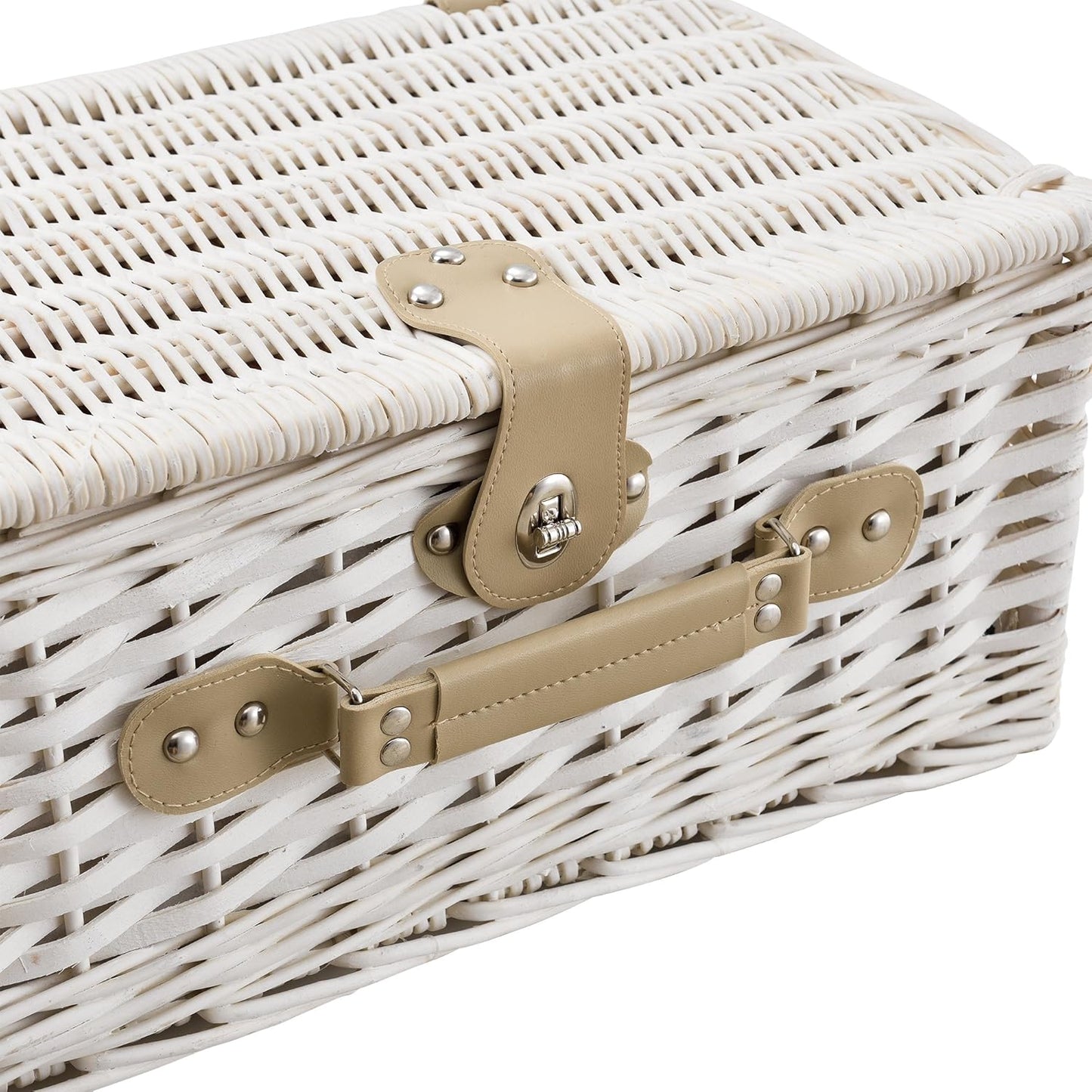 Picknickkorb-Set für 4 Personen mit Kühltasche, Weiss|40 x 28 x 19 cm