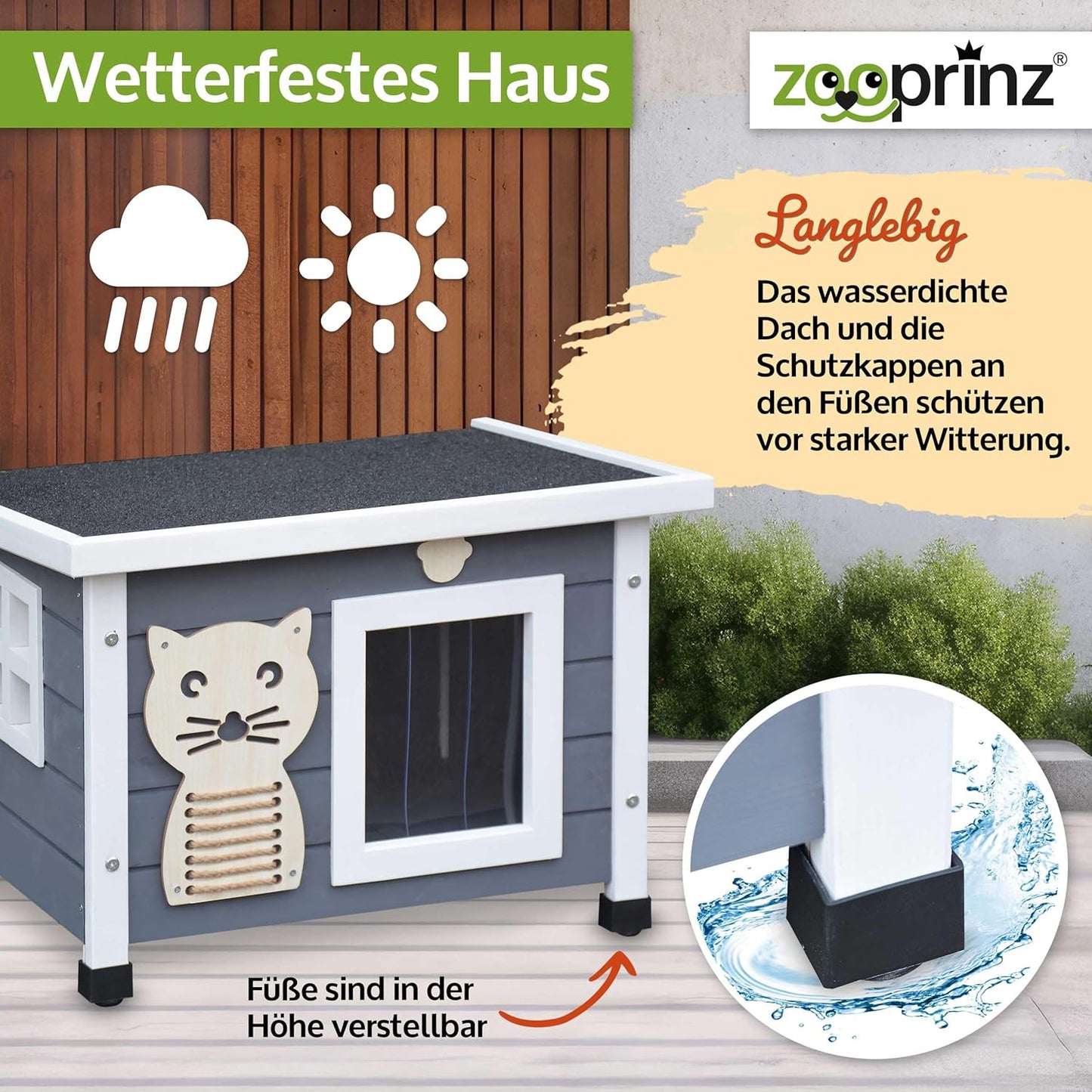 Katzenhaus mit Schwingtür und Fenster, Grau-Weiß Standard