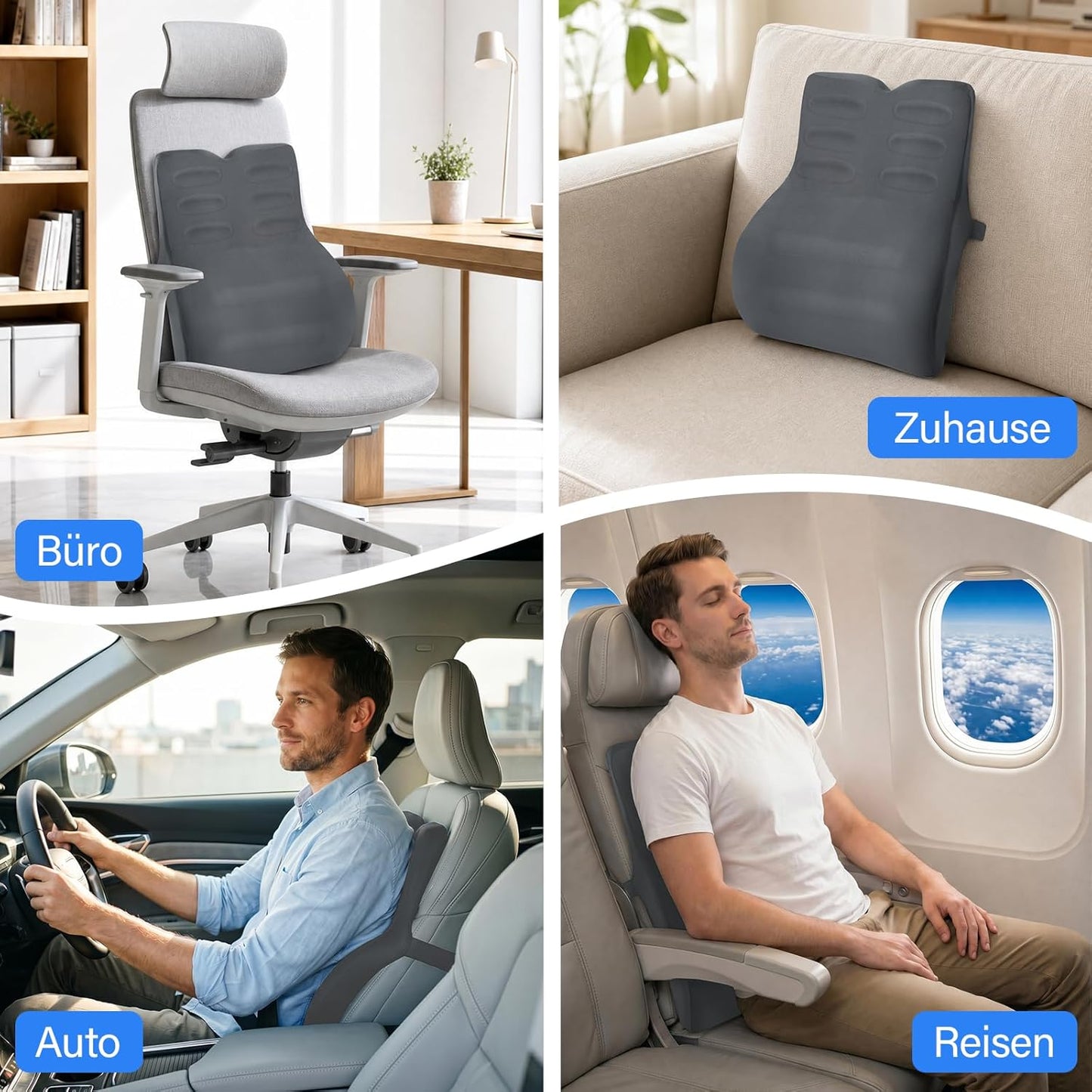 Ergonomisches Lendenwirbelkissen, Grau Memory Foam
