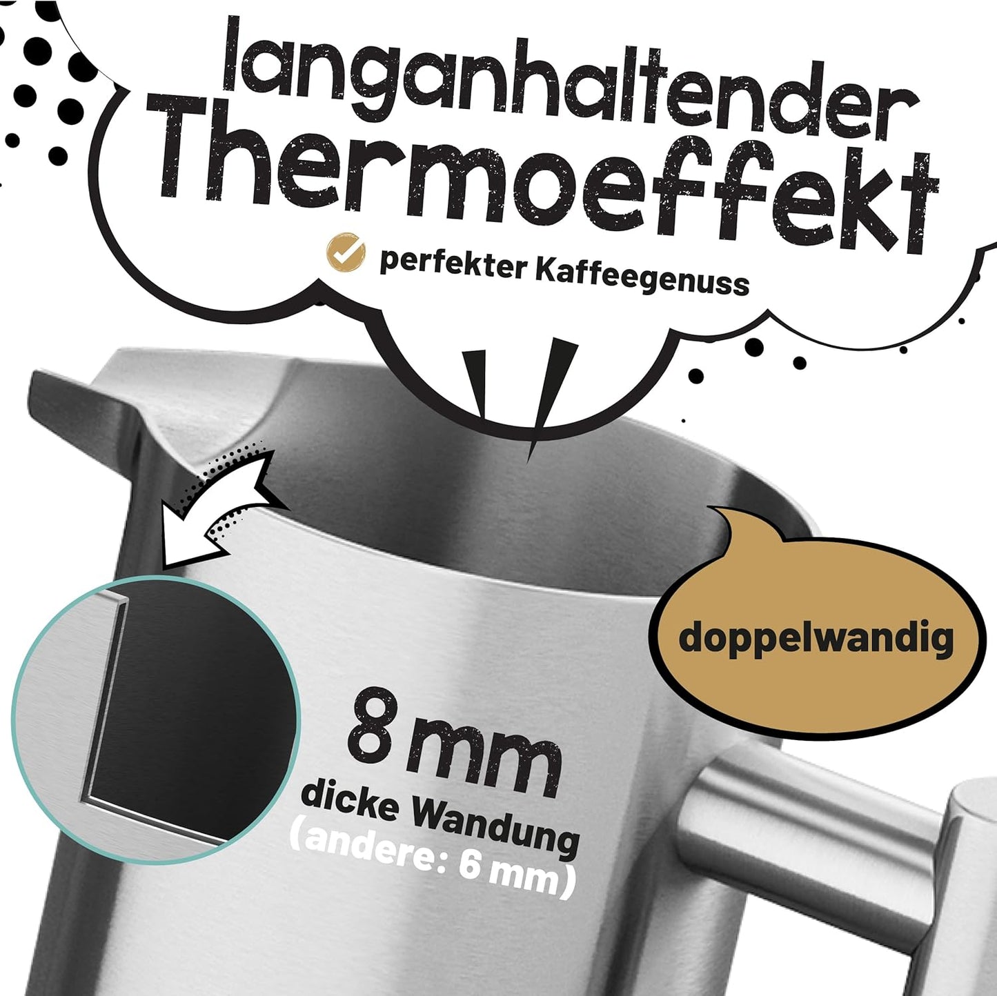 French Press Kaffeebereiter mit 3 Ersatzfiltern, 1000ml (5 Tassen)