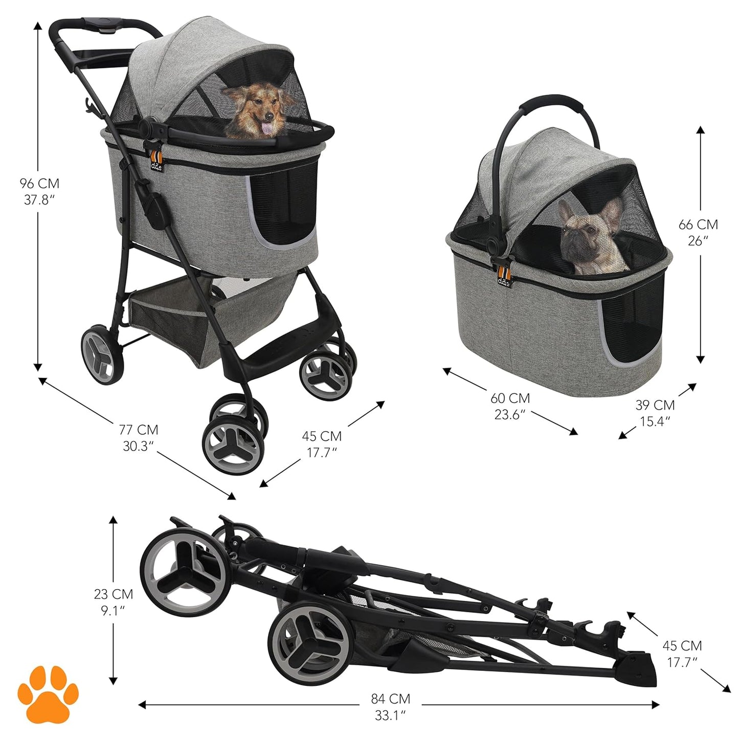 CECE - 2 in 1 Hundebuggy und Transportbox für Hunde, Grau