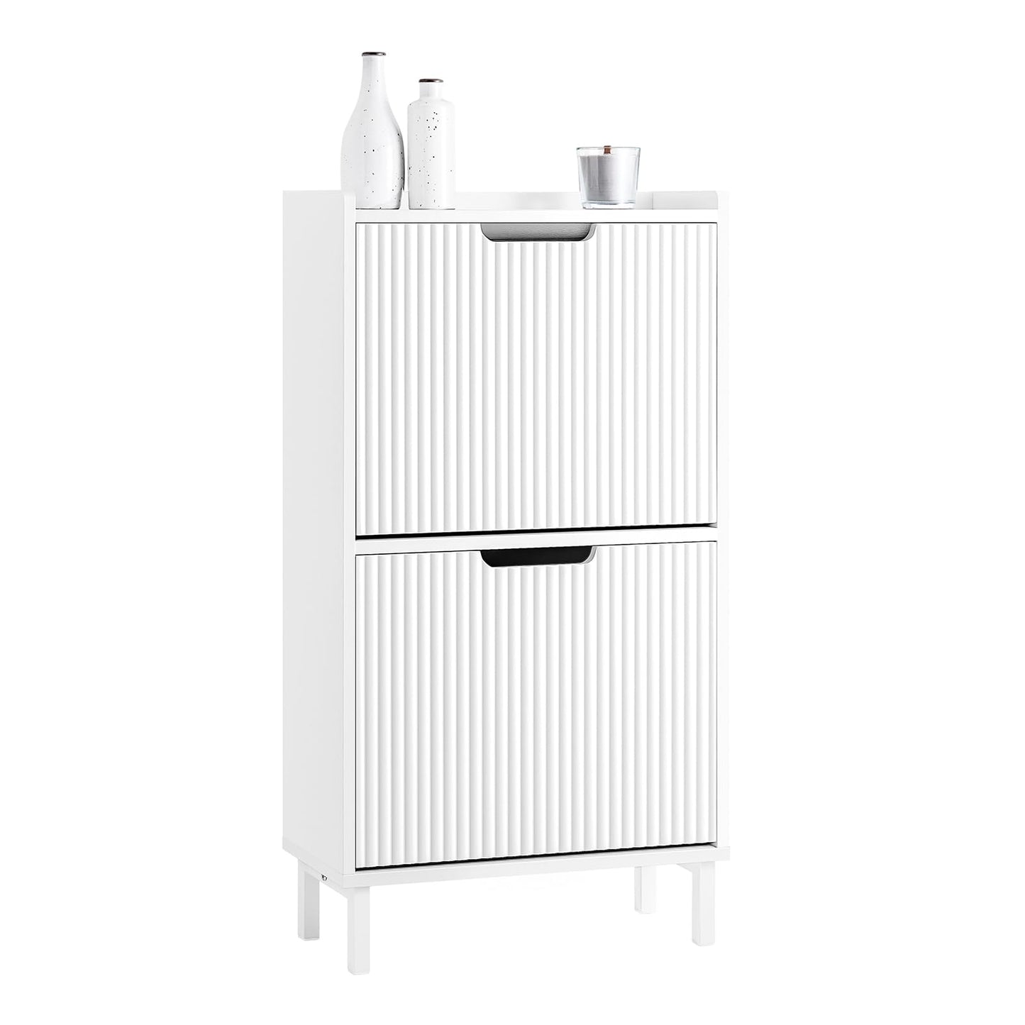 Schuhschrank mit 2 Klappen, platzsparend, Weiss 2 Klappen - 50 cm (W) x 19 cm (D) x 90 cm (H)