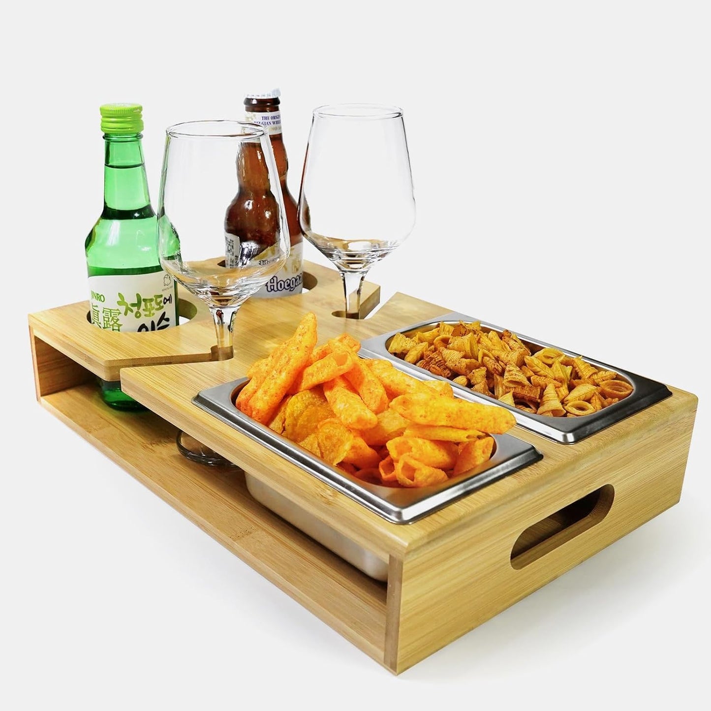 Couchbar mit Weinglashalter und Snackschalen