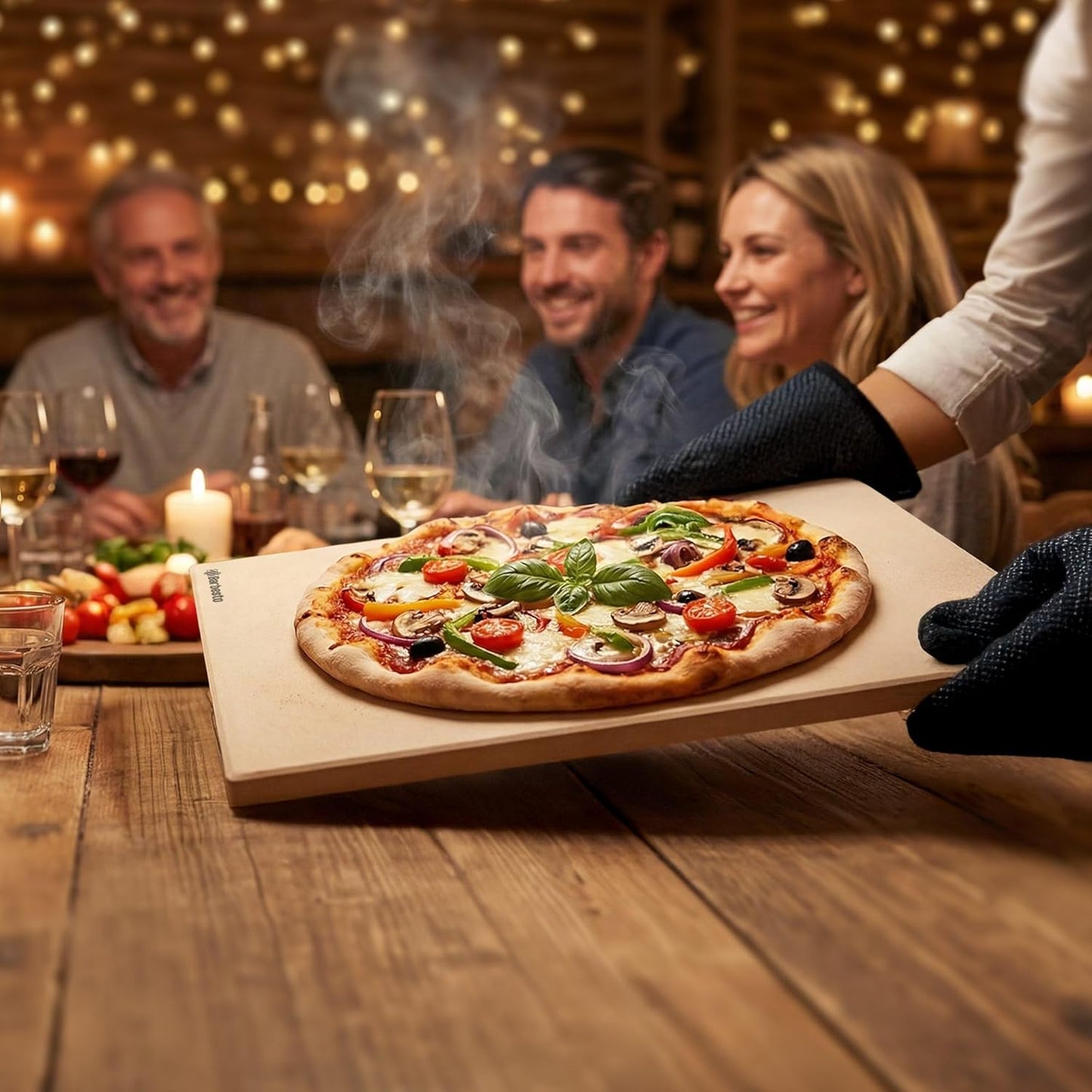 Pizzastein für Backofen & Grill mit Rezeptbuch, 38x30 cm