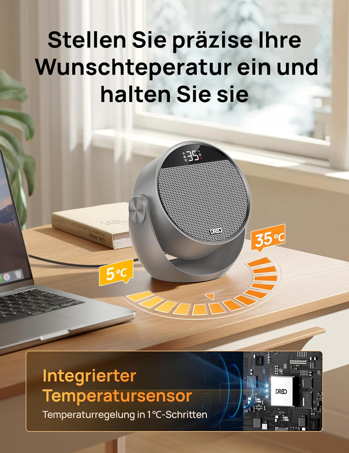 Heizlüfter DR-HSH020 mit Thermostat und Timer, Grau