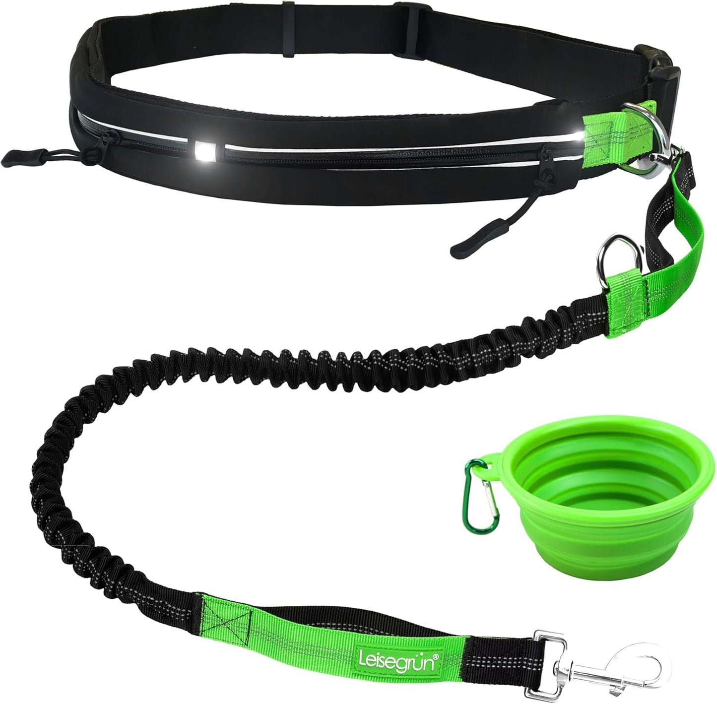 Jogging- und Freihandleine inkl. Bauchgurt, Ruckdämpfer & faltbarem Fressnapf, Set Joggingleine - Grosse Hunde Schwarz