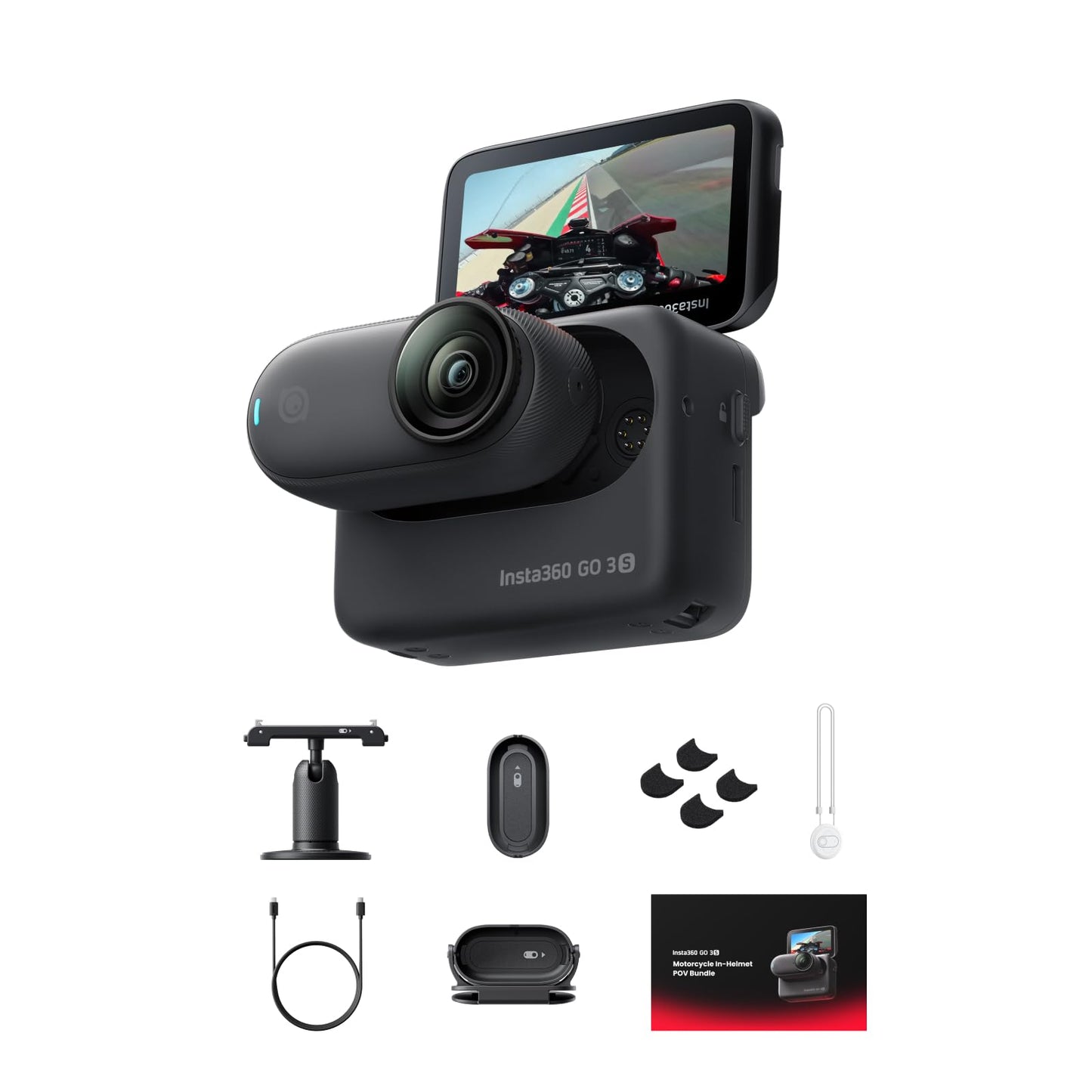 Helmintegrierte 4K Vlogging-Kamera für Motorrad-Perspektive, Nachtschwarz Motorrad-POV-Bundle (Sonderedition)