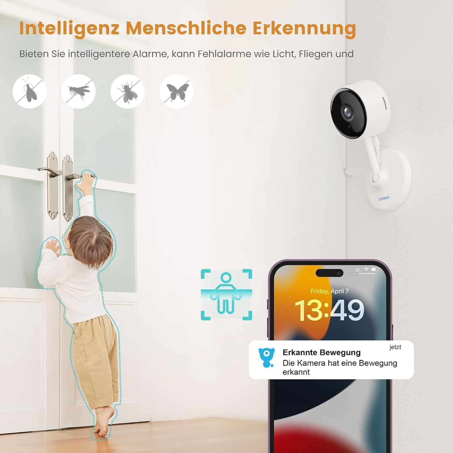 Überwachungskamera-Set mit Bewegungserkennung, 2 Stück-2.4GHz Weiss