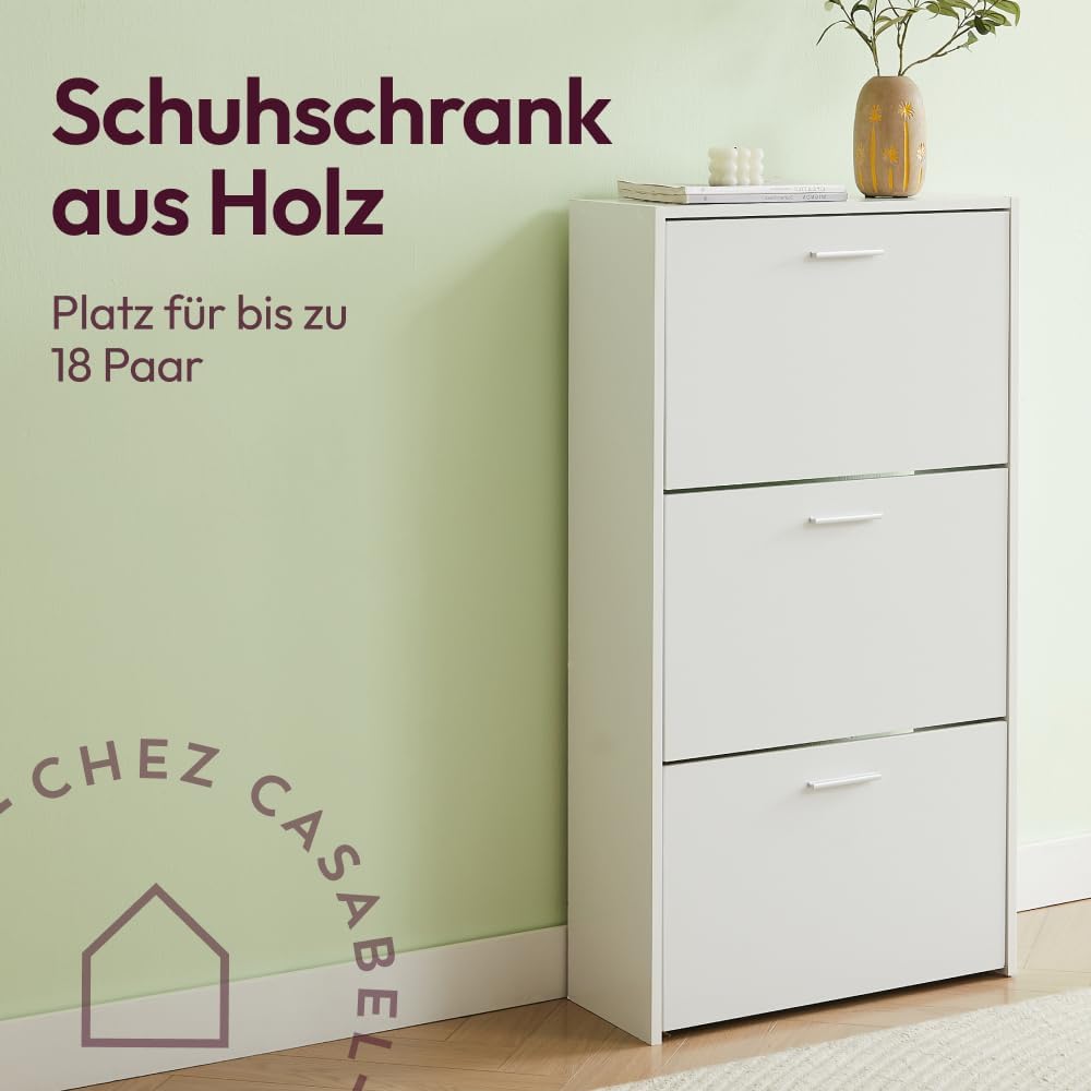 Schuhschrank mit Klappen, Weiss 3 Türen
