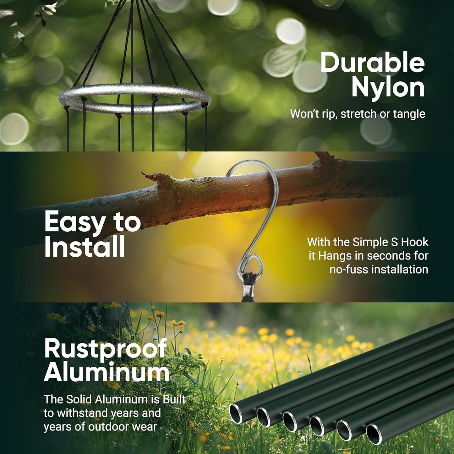 Aureole Tunes Outdoor-Windspiel mit 6 Röhren, 28" Grün (Forest Green)