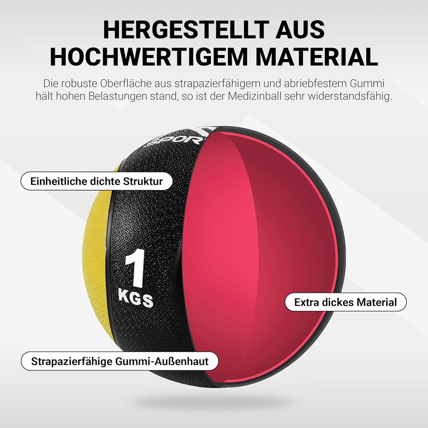 Medizinball mit Übungsposter, 1 kg - Gelb