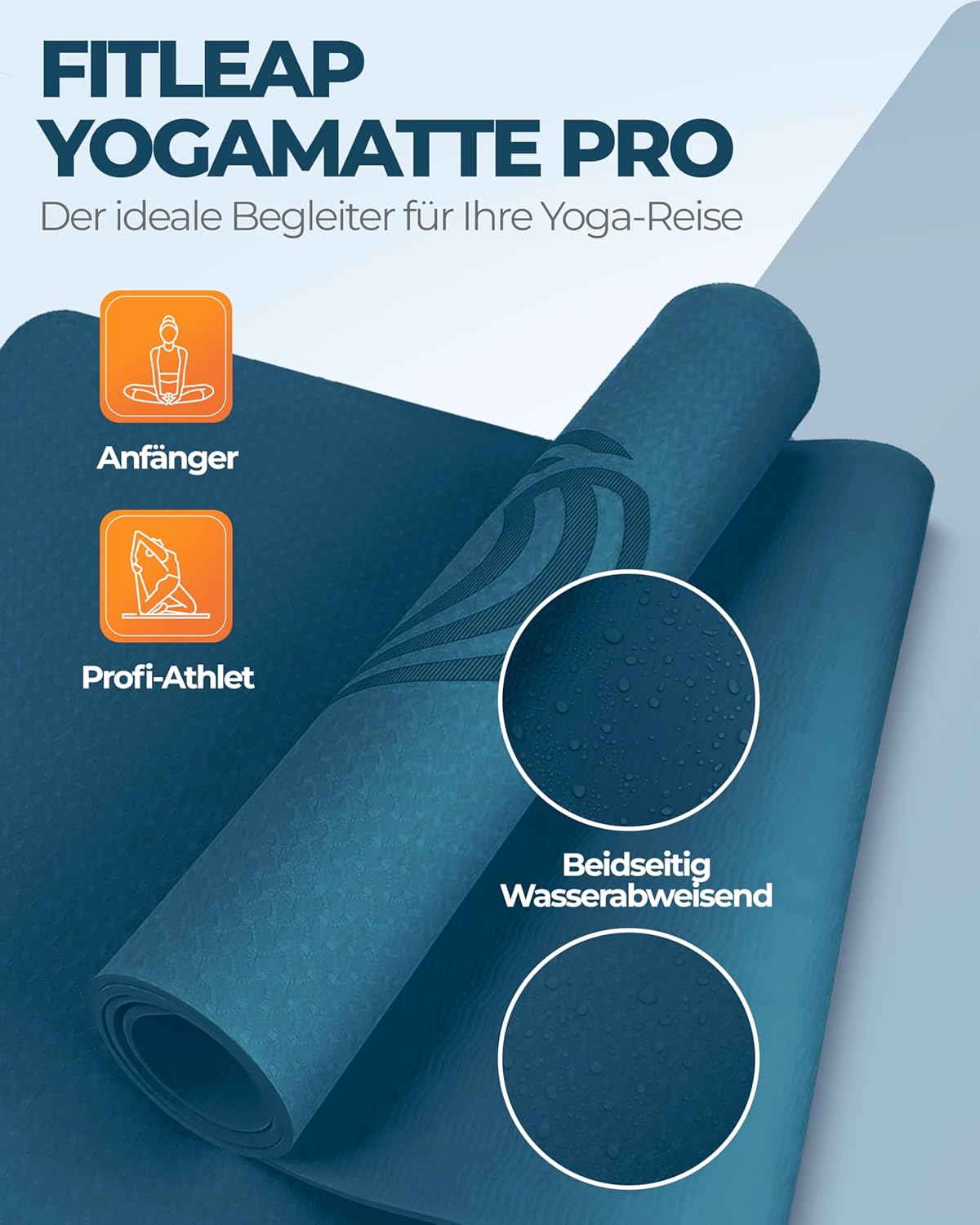 Rutschfeste Yoga- & Pilatesmatte, Dunkelblau