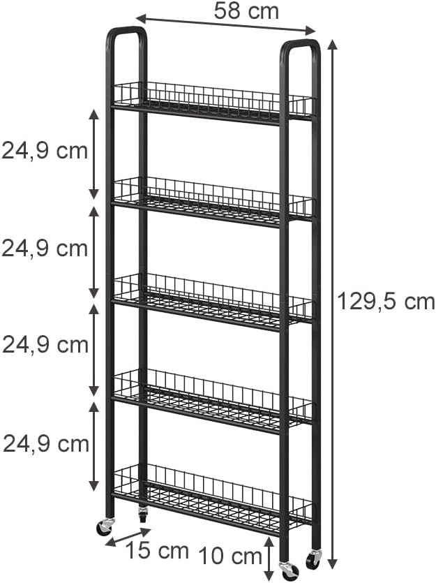 Rollregal Rolivo mit 5 Fächer, Schwarz 5 Fächer