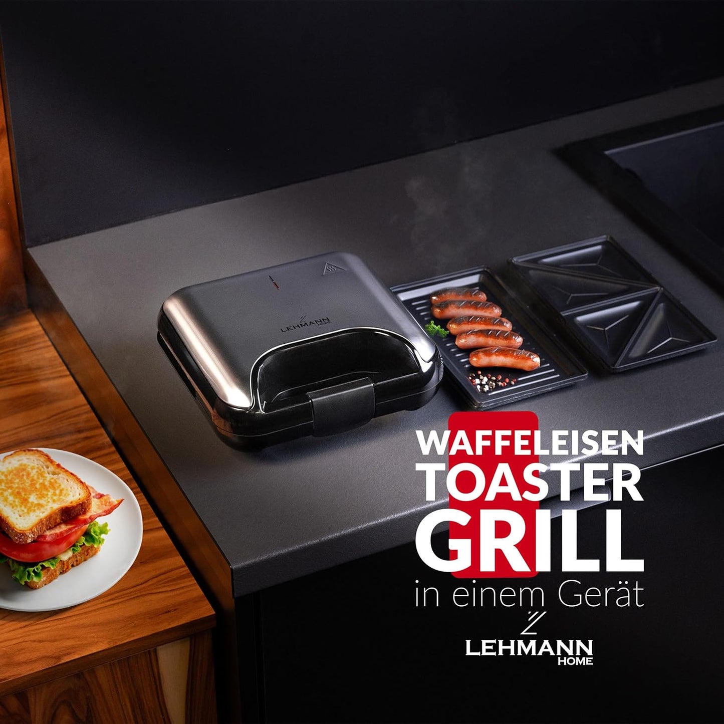 3-in-1 Sandwichmaker mit austauschbaren Platten