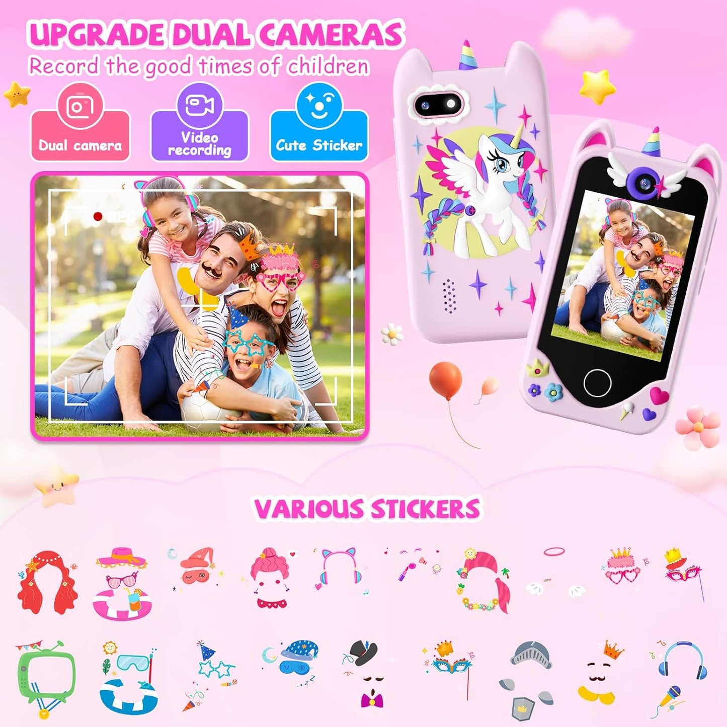 Kinderhandy mit Touchscreen & Kamera, Rosa