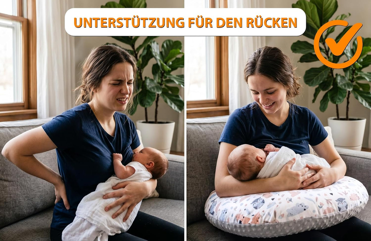 Ergonomisches Stillkissen mit abnehmbarem Bezug, 130 cm Hirsch Grau