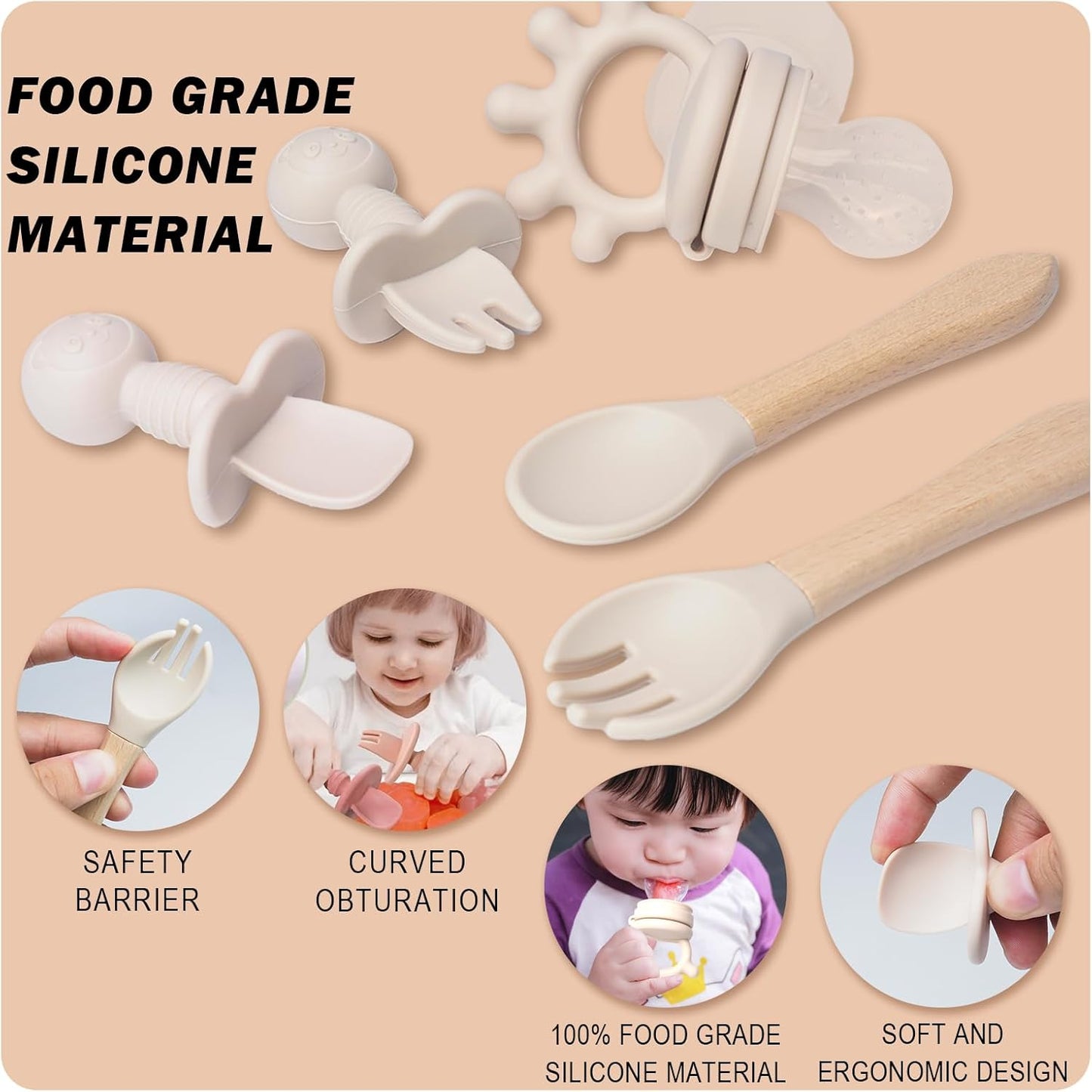 Silikon Baby-Geschirrset, Beige