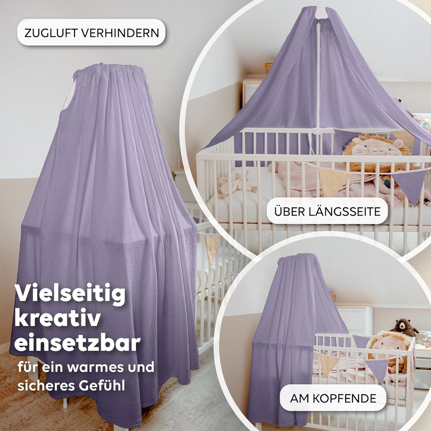Betthimmel für Babybett, Flieder ohne Himmelstange