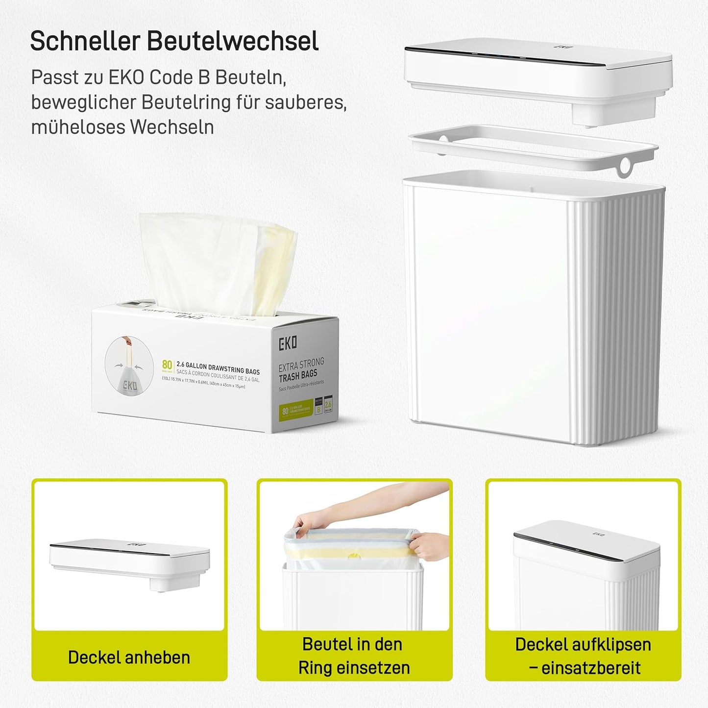 Sensor-Mülleimer Brio Slim, Brio 10L-Weiss