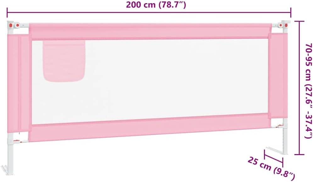 Höhenverstellbares Bettschutzgitter, klappbar, Rosa 200 x 25 cm