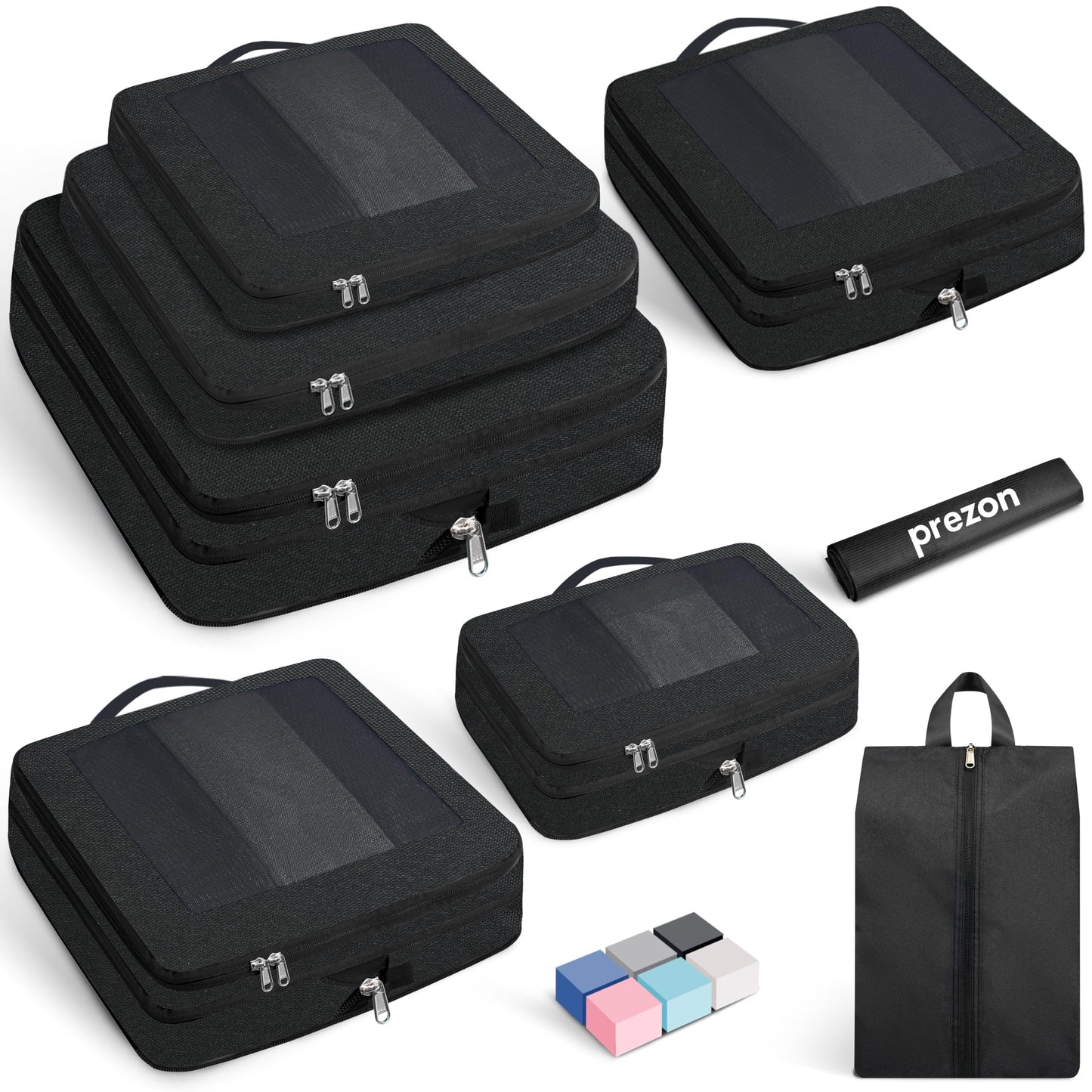 8er-Set Kompressions-Packwürfel, Schwarz 8 Set
