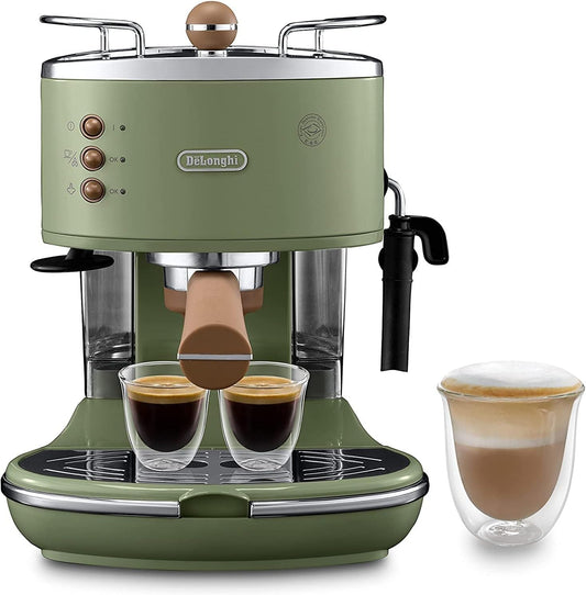 Espresso Siebträgermaschine Retro mit Milchaufschäumer