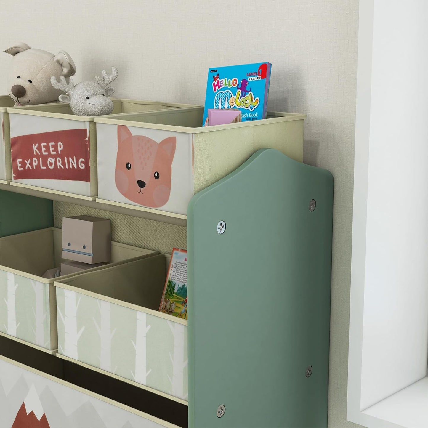 Kinderzimmerregal MDF, Vliesstoff Grün, Grün