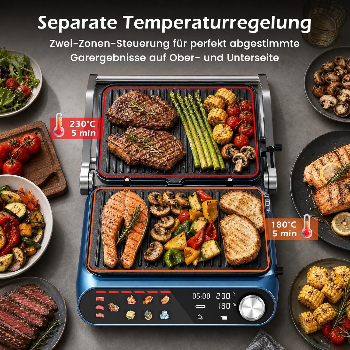 XXL-Kontaktgrill, Smart | Mit Farbdisplay & Temperatursonde