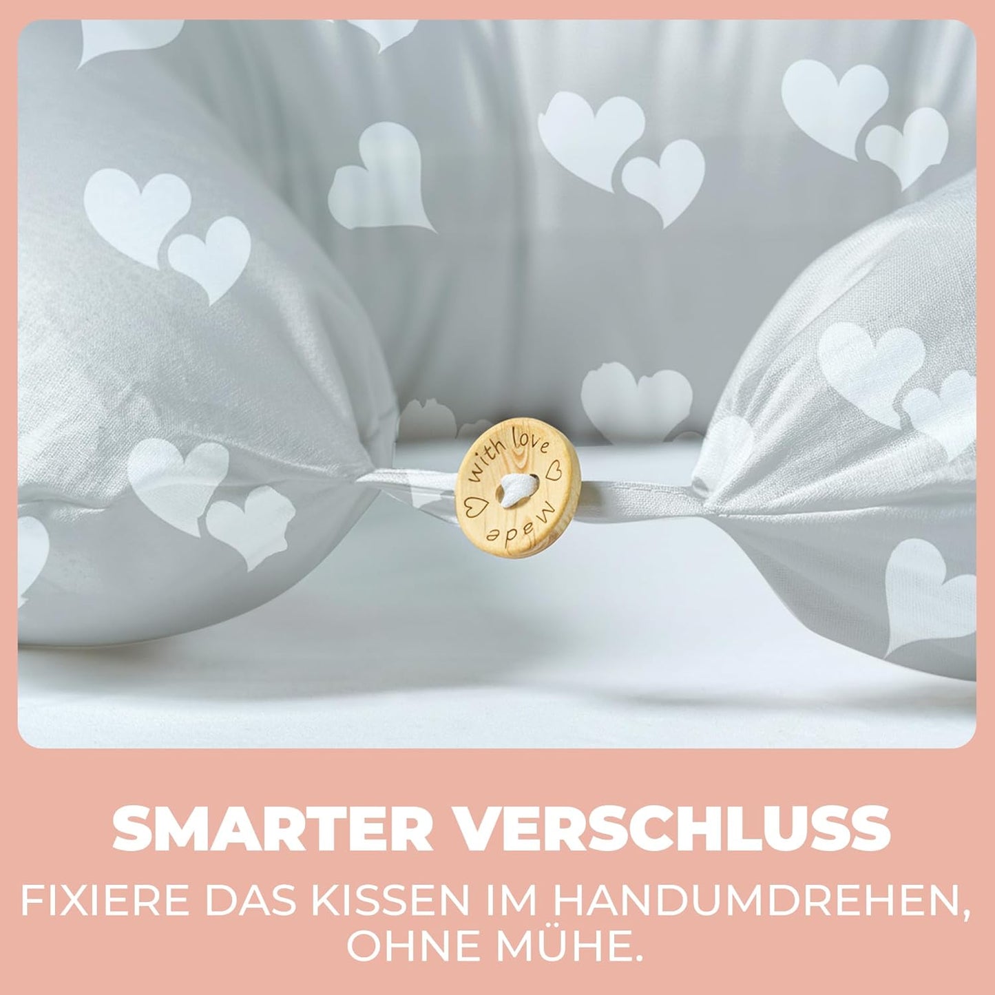 Ergonomisches Schwangerschafts- und Stillkissen XXL, Grau mit Weissen Herzen Stillkissen XXL