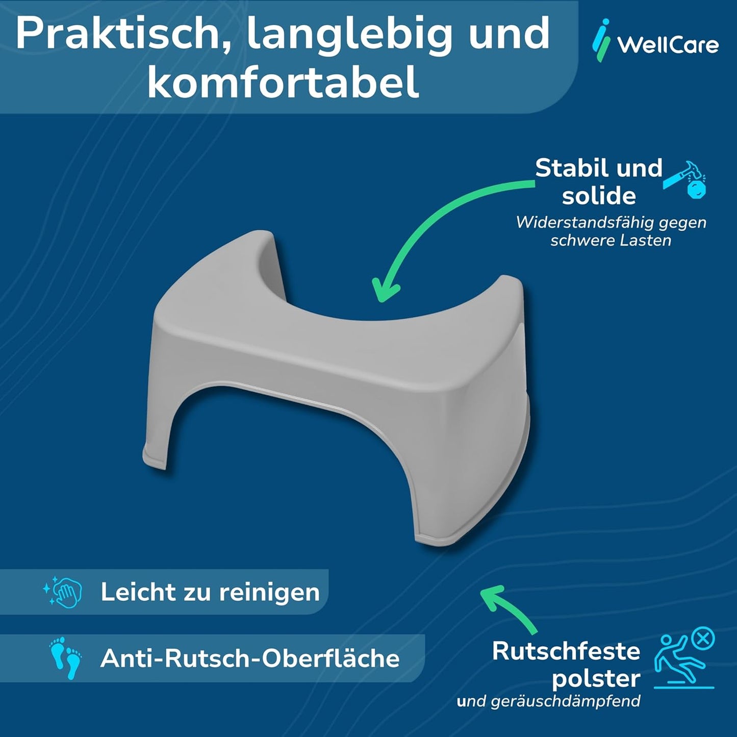 Toilettenhocker aus recyceltem Kunststoff, Grau