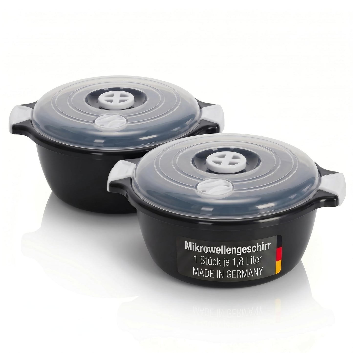 2-teiliges Mikrowellenschüssel-Set mit Dampfventil, Schwarz