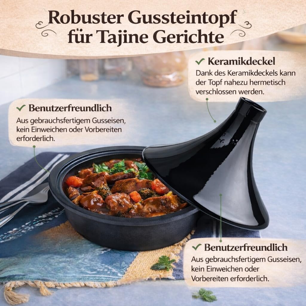 Tajine Schmortopf Induktion geeignet, 33 cm, 33cm Schwarz