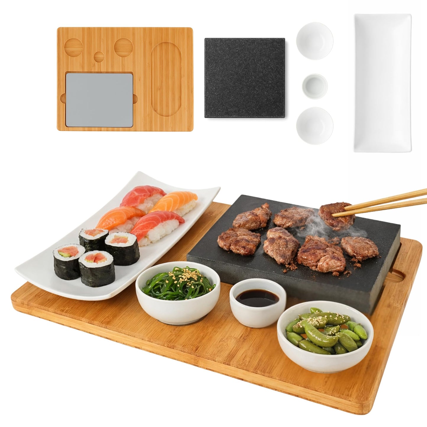 Lavastein-Steakbrett mit Servierplatte, 1 Set - Weiss – Weiss