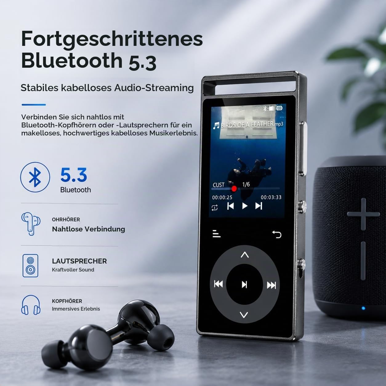MP3-Player mit Touch-Tasten, schwarz