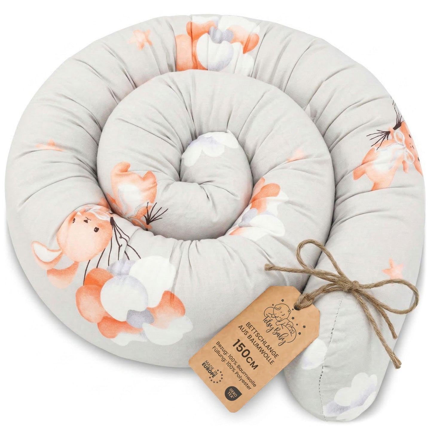 Bettschlange mit waschbarem Bezug, Kaninchen 150 cm