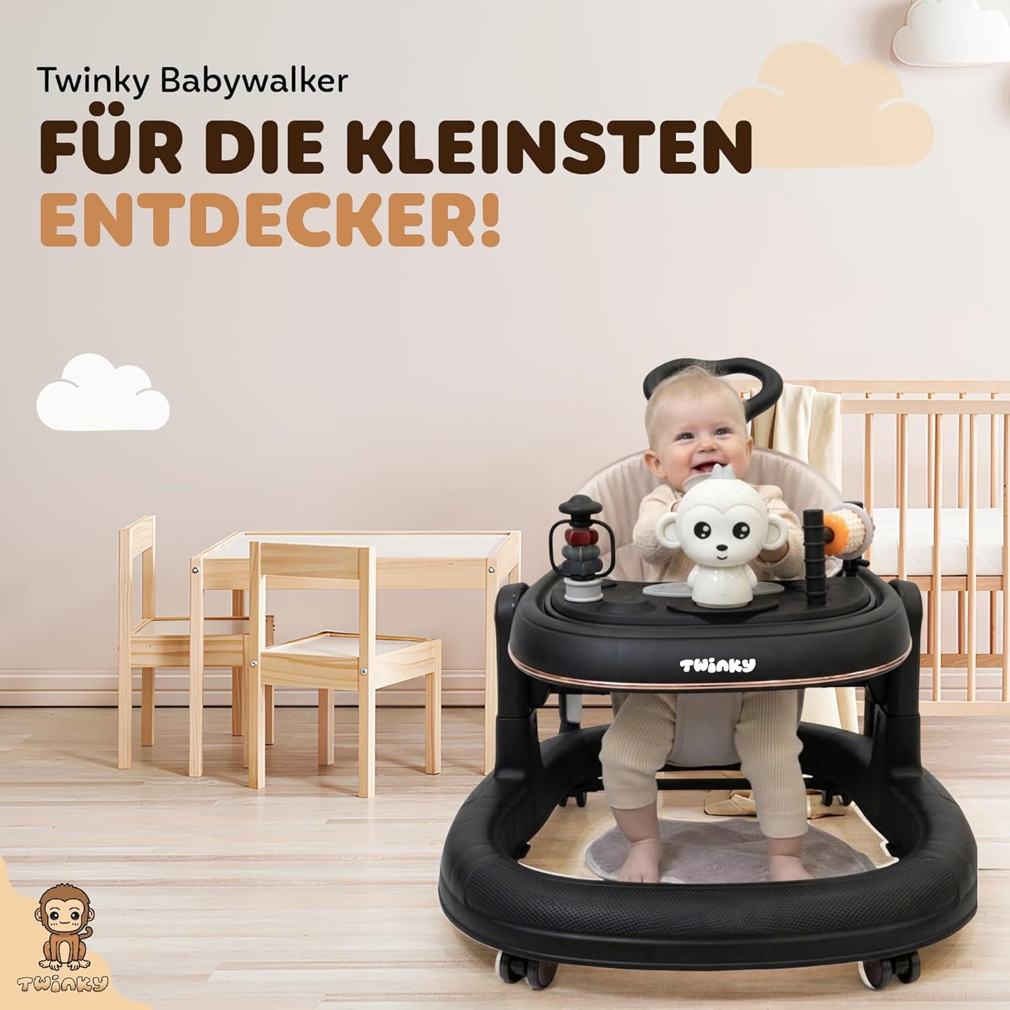 Lauflernhilfe mit Spielset und Bodenmatte, black and gold