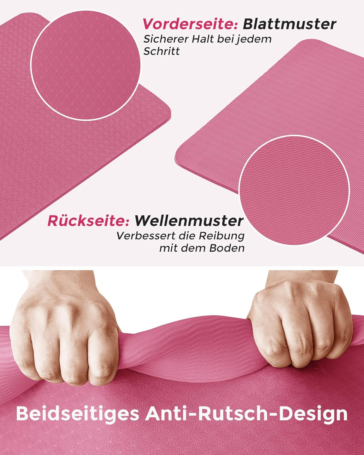Rutschfest Fitnessmatte, Pflaume 183 x 61 x 0.6 cm