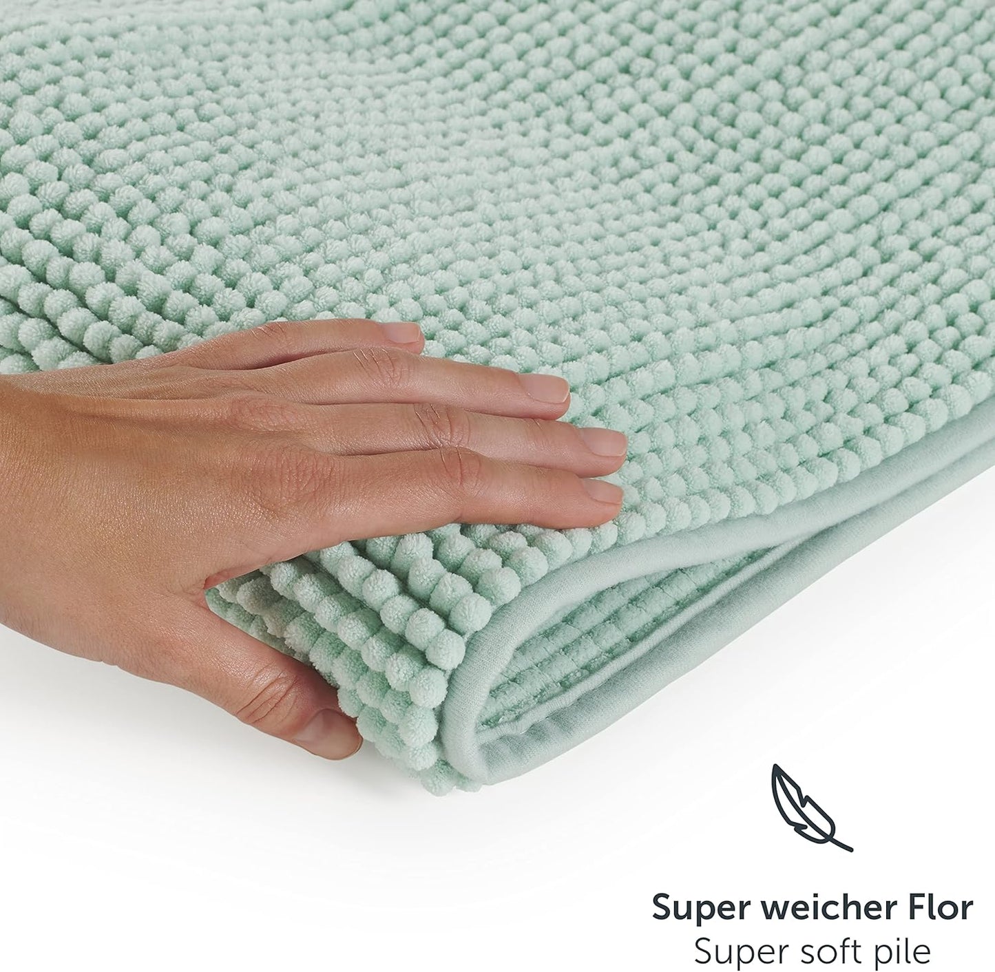 Chenille Badematte, rutschfest, Mintgrün 70 x 120 cm (Rechteckig)