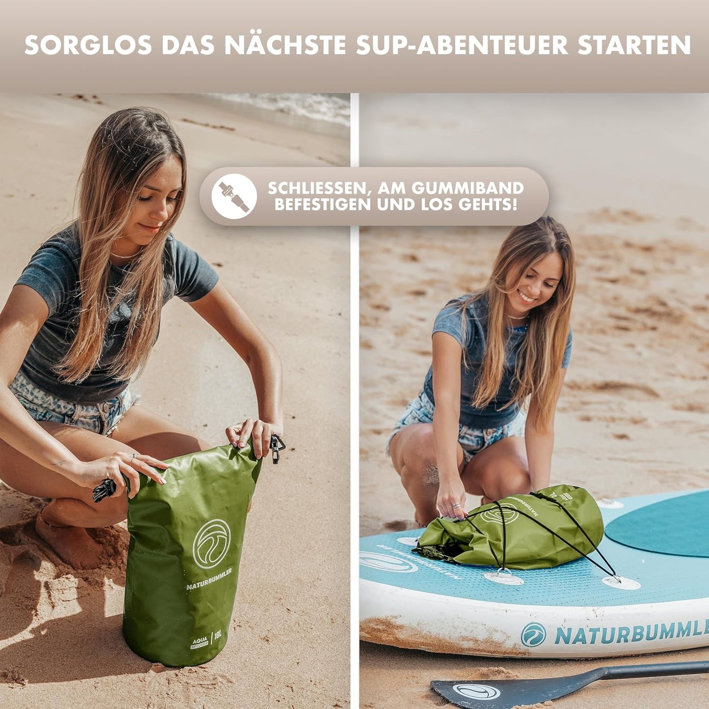 Wasserdichte Dry Bag mit Rucksackfunktion, 20 Liter Naturgrün