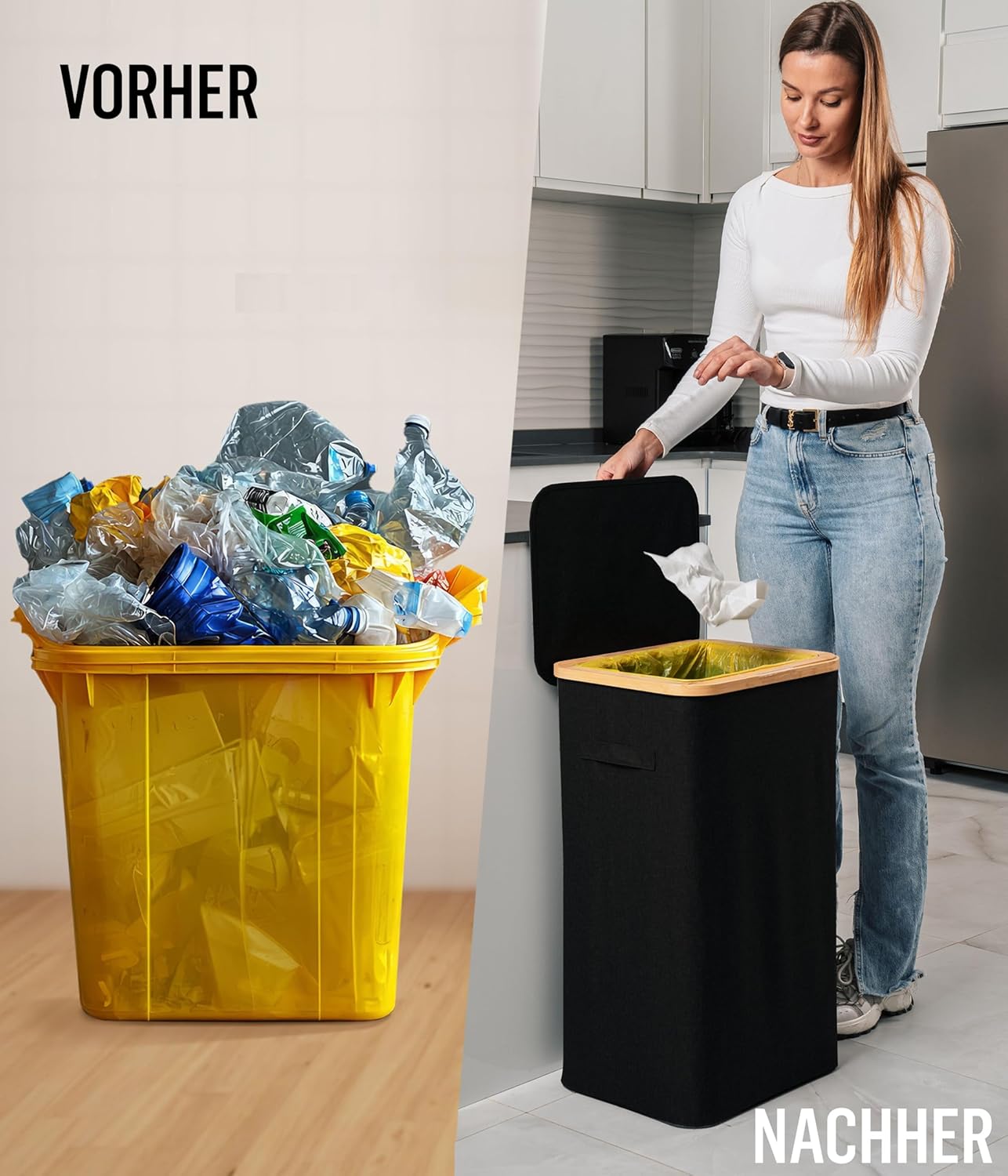 Müllsackständer mit Bambusrahmen, 120L - Schwarz