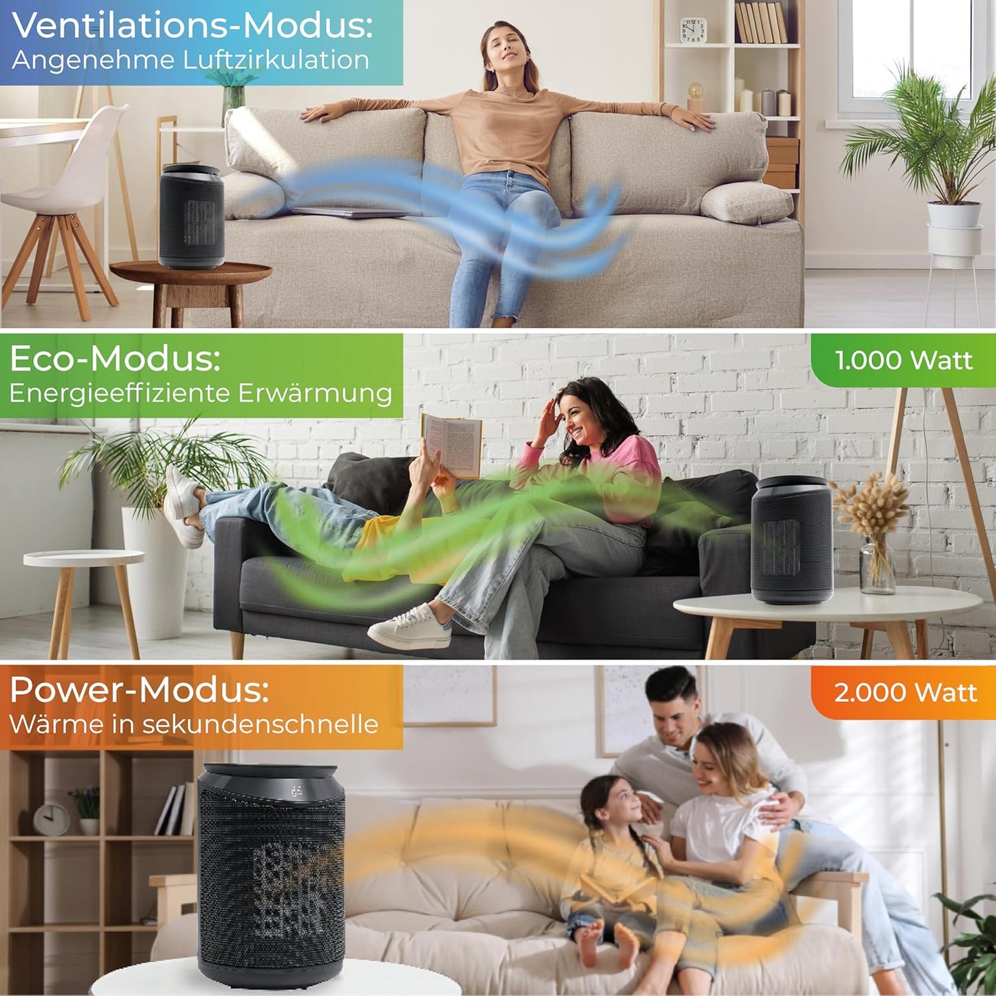 PTC Keramik Heizlüfter mit Fernbedienung, Heizlüfter Schwarz