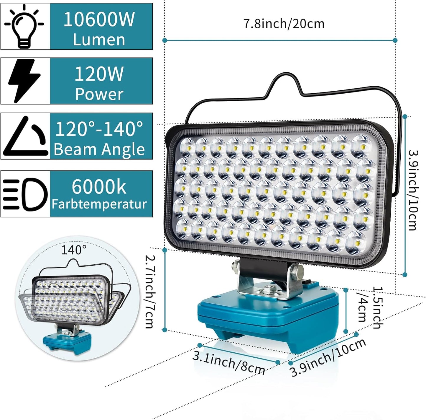 Kabellose LED-Arbeitsleuchte, 174w für Makita