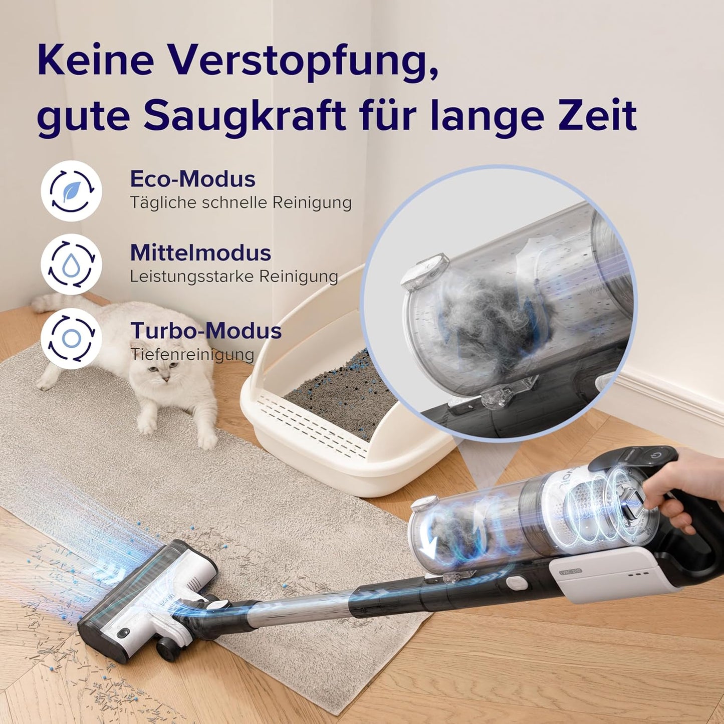 Akkustaubsauger mit Tierhaardüse (4-in-1), Für schnelle Reinigung LVAC 200 ; Schwarz