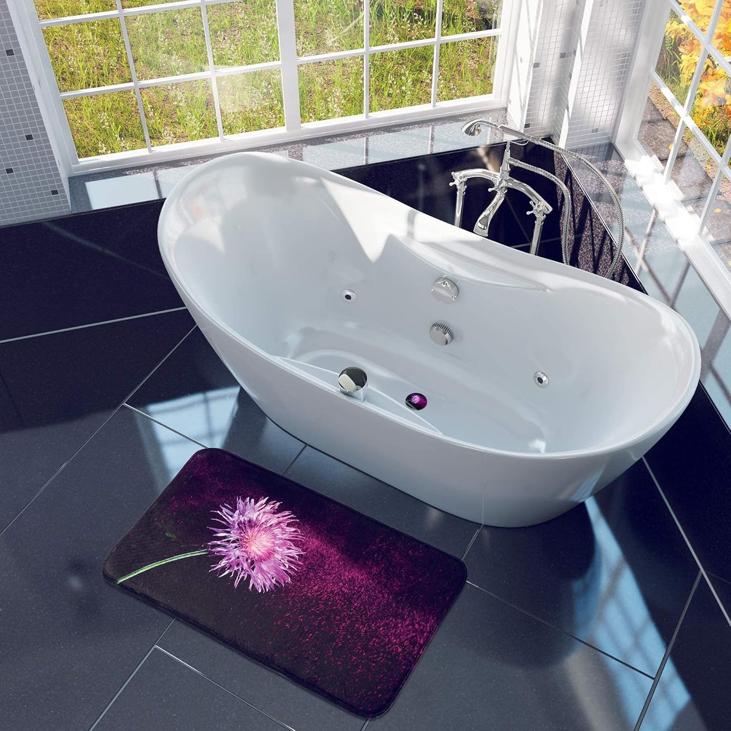 Rutschfester Badteppich, waschbar und weich, Purple Dust 70 x 110 cm (Rechteckig)