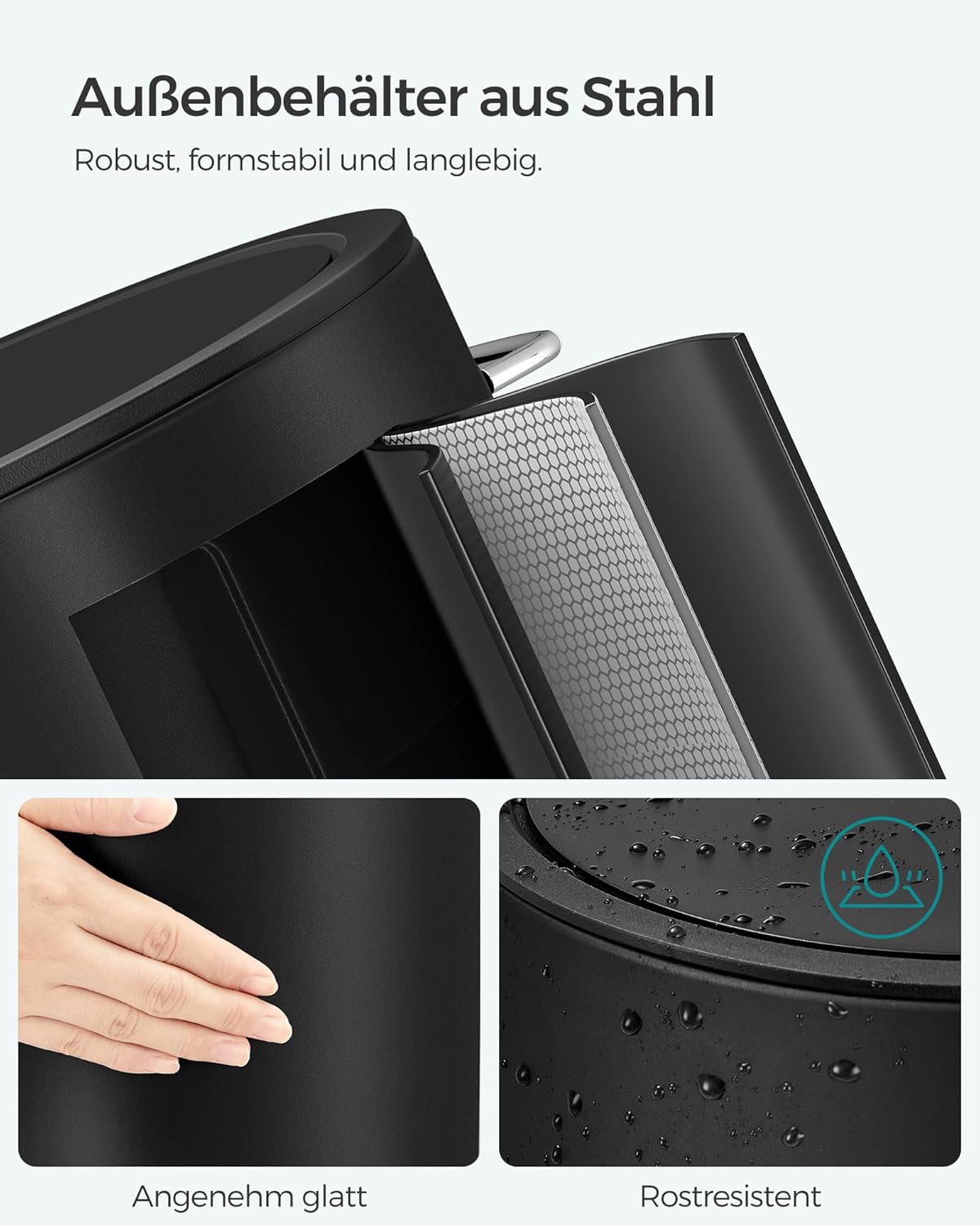 Kosmetikeimer mit Softclose-Deckel, 3 L Tintenschwarz