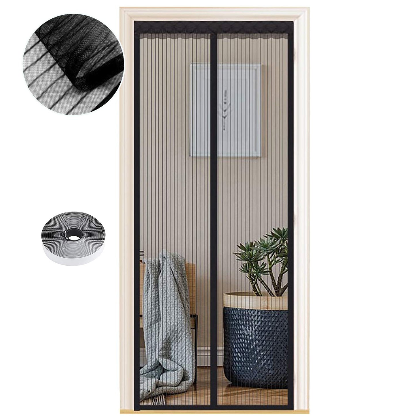 Magnetischer Insektenschutzvorhang für Türen (100x215 cm), 100x215 cm Schwarze Streifen