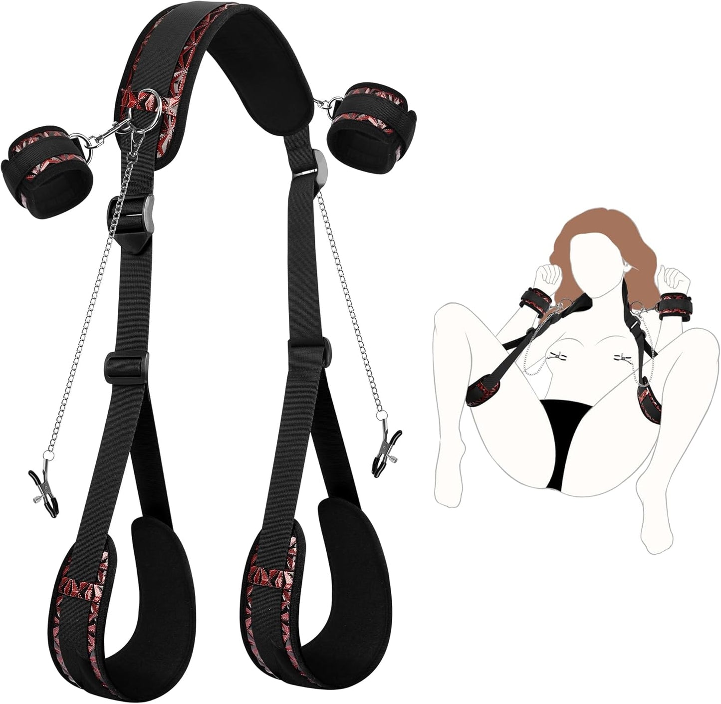 BDSM Bondage-Set für Paare - Offene Fesseln, Dunkelrot Plus