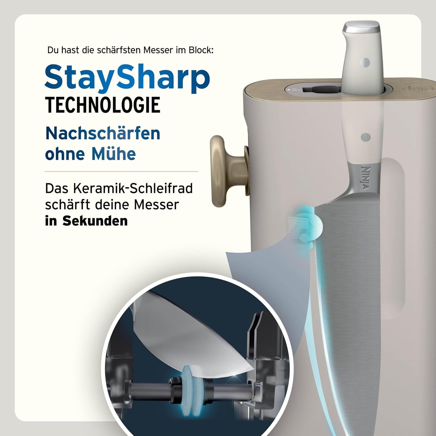 StaySharp Messerblock-Set mit Schärfer, 13-tlg Messerblock, Stein-gold